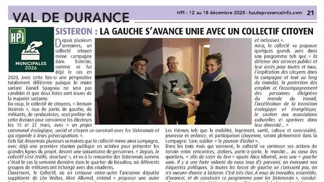 Sisteron : la gauche s&rsquo;avance unie avec un collectif citoyen