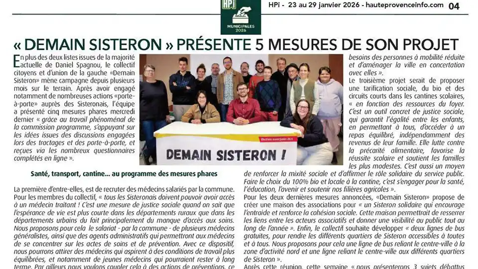 Demain Sisteron ! présente 5 mesures de son projet